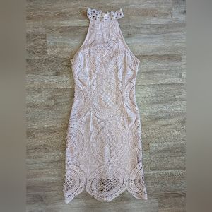 Charlotte Russe Halter Softgirl Pink Crochet Lace Like Bodycon Dress